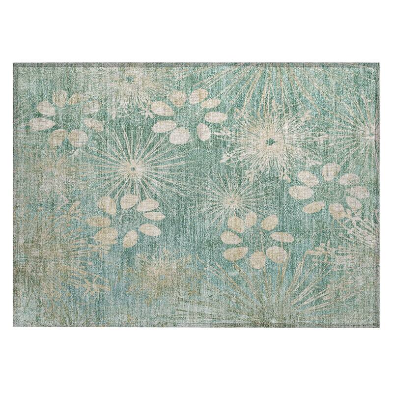 Machine Washable Indoor/ Outdoor Floral Geo Chantille Rug