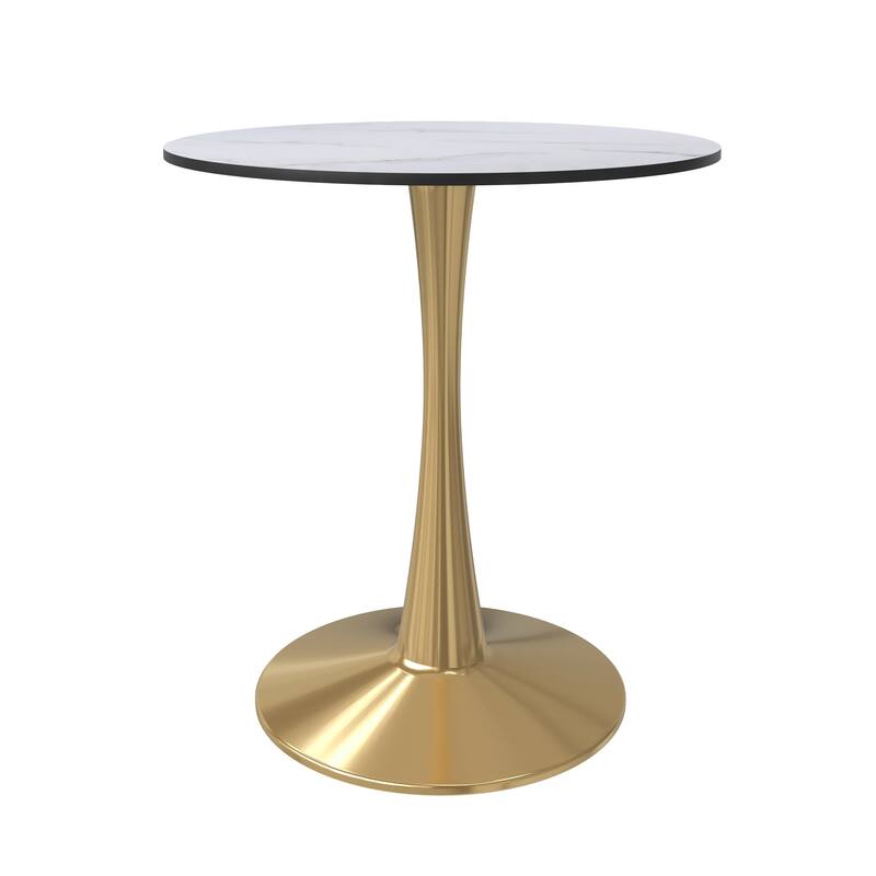 LeisureMod Bristol 27" Round Dining Table for 4 with MDF Tabletop in Gold Steel Base for Kitchen & Dining Room