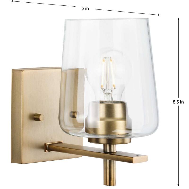 Calais Collection One-Light Vintage Brass Clear Glass Vanity Light - 5 in x 7 in x 8.5 in