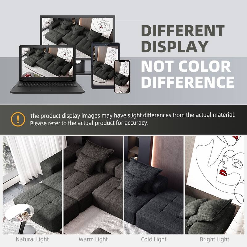 Modern Oversized Chenille Modular Sectional Sofa Tufted Sofa with 6 Pillows and Ottoman for Living Room