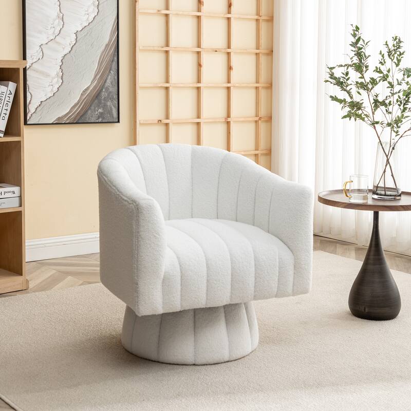 SEYNAR Modern Glam Velvet Upholstered Round Swivel Accent Barrel Chair - White
