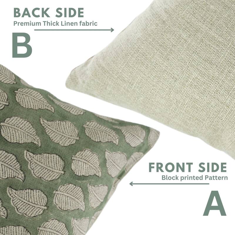 Fabdivine Handmade Green Block Print Floral Thick Linen Pillow Cover for Gift or Fall Living Room Décor Cushioncase, Panchi