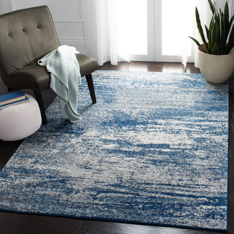 SAFAVIEH, Evoke Yukako Modern Abstract Distressed Rug - 4' x 6' - Navy/Ivory