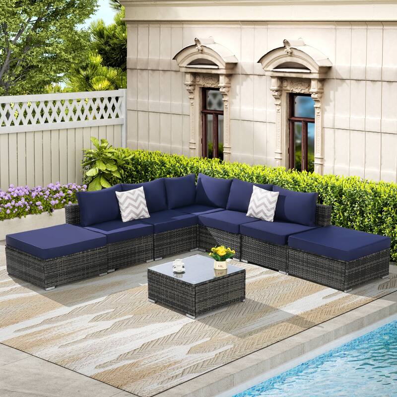 8-Piece Sectional Sofa Set with Washable Cushions & Glass Table