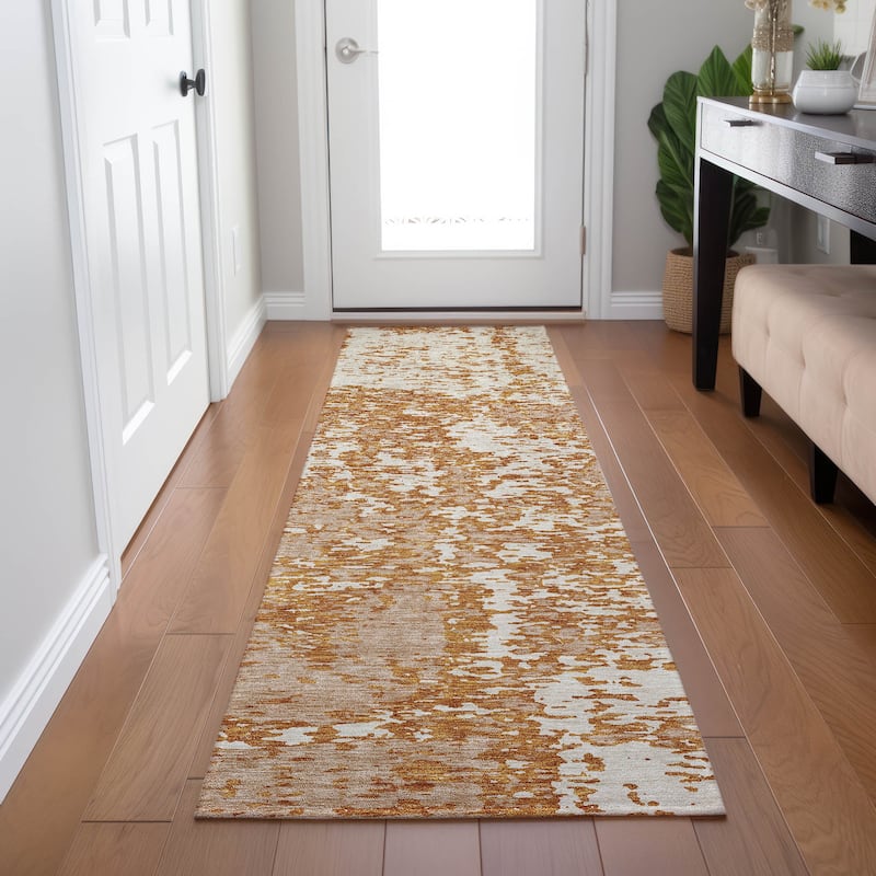 Machine Washable Indoor/ Outdoor Abstract Pixels Chantille Rug