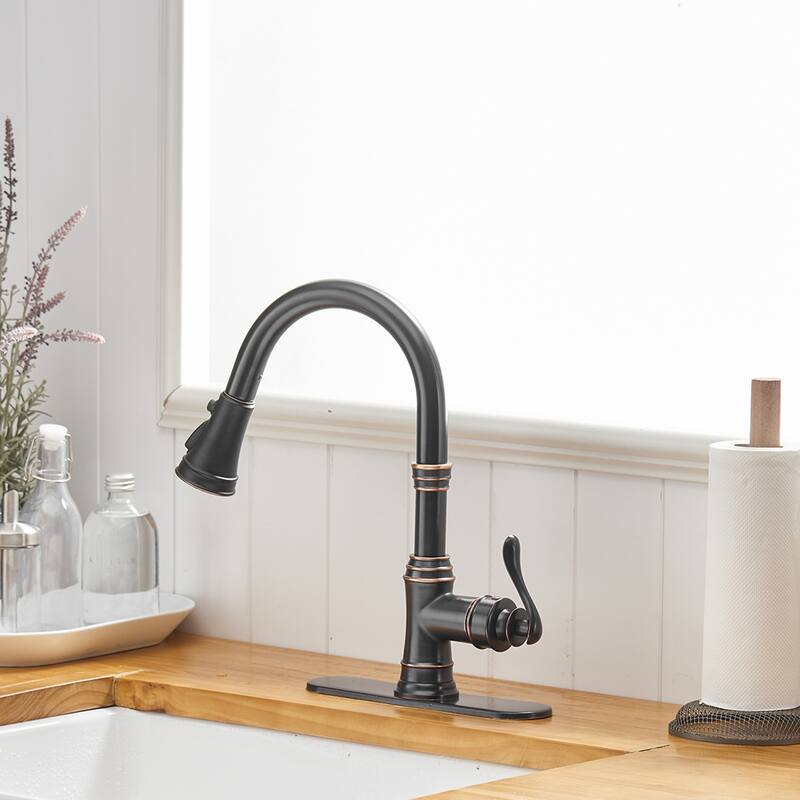 WIZ 3-Spray High Arc Pull Down Sprayer Kitchen Faucet With Deck Plate