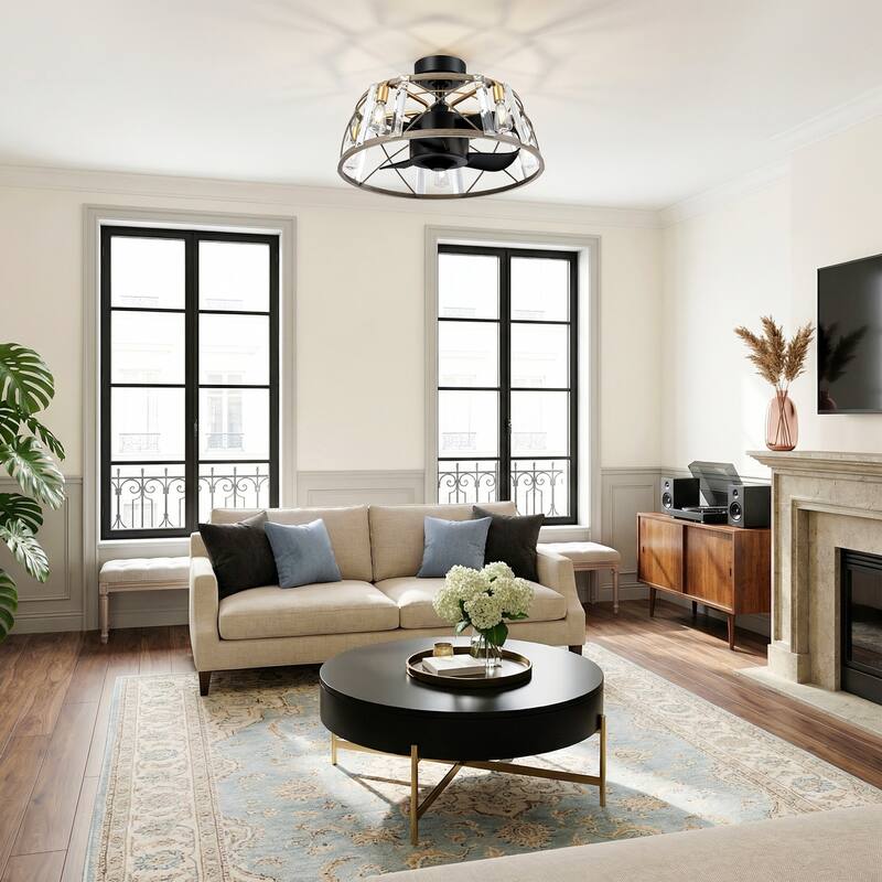 23" Modern Matte Black Reversible Caged DC Motor Ceiling Fan with Light and Remote - 23" W x 23" D x 13.2" H