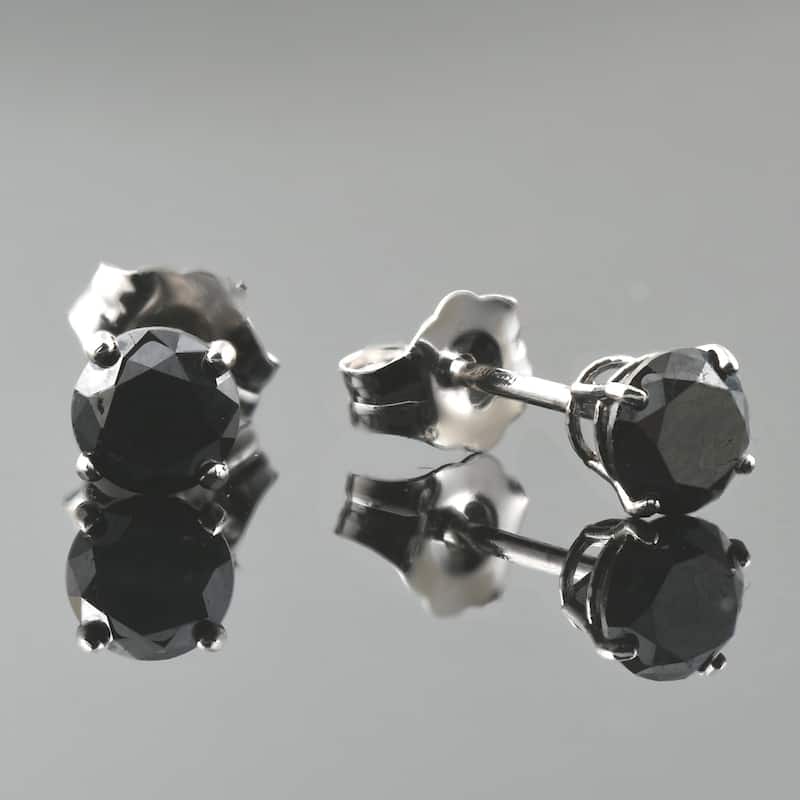 White Gold 1ct Round Cut Black Diamond Studs