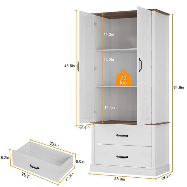 dimension image slide 1 of 2, Kitchen Cabinet with Drawers and Door Cabinets, High Pantry Cabinets for Kitchen, Dining Room, Living Room - 28.9x15.2x64.6in