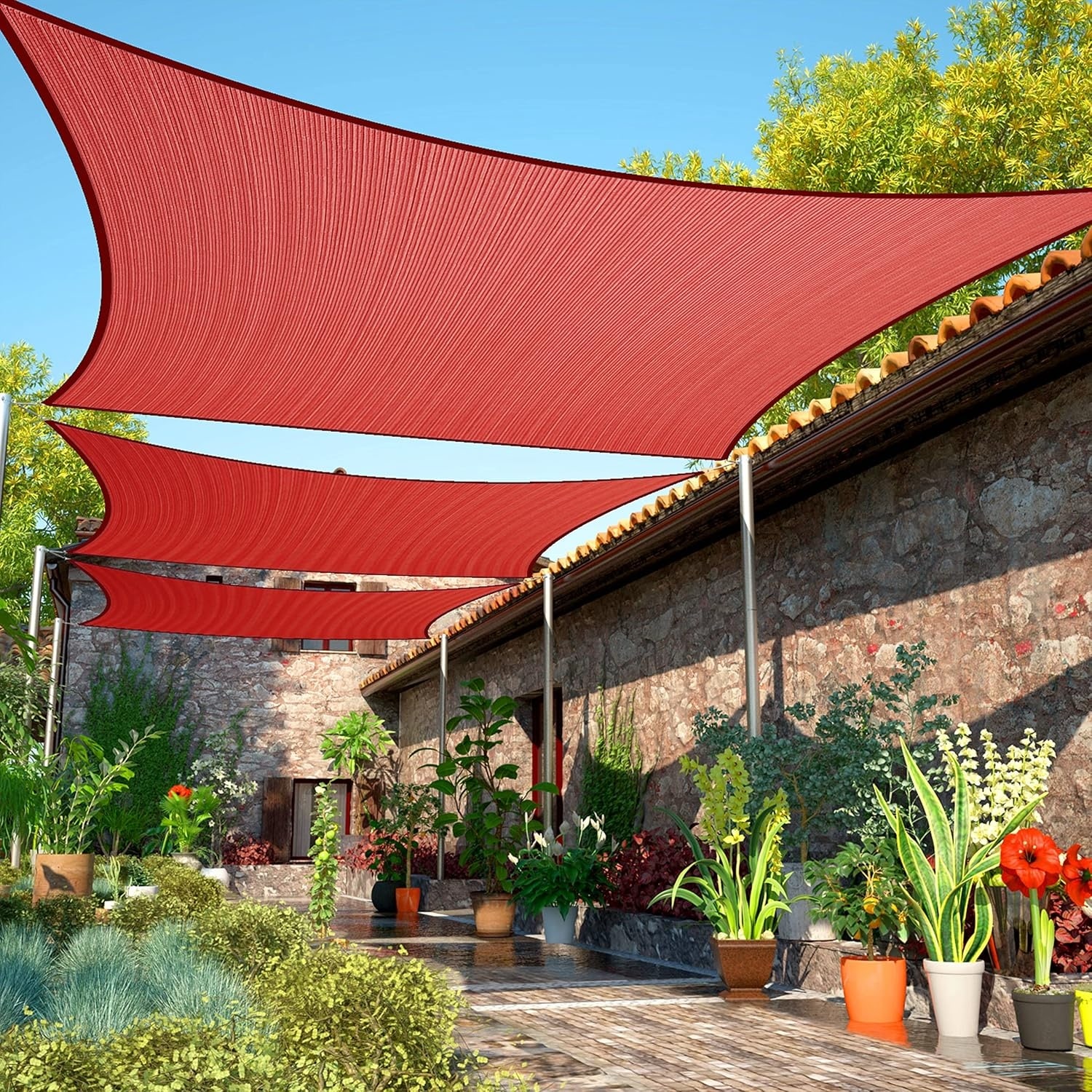 19' x 19' Red Square Sun Shade Sail, UPF50, Water & Air Permeable, UV Resistant, Customizable Size for Outdoor Use