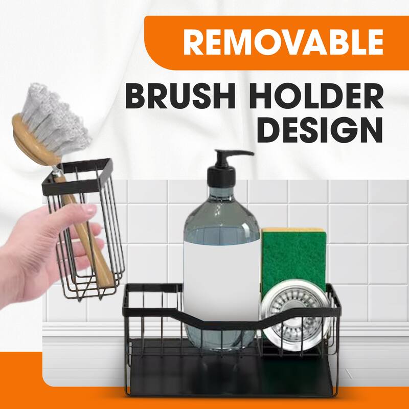 Cheer Collection Sink Caddy Sponge Holder with Drain Tray and Brush Organizer