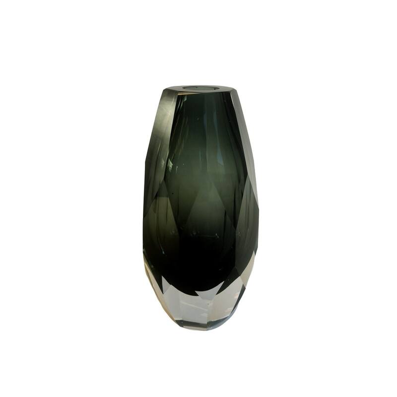 Smoky Gray Cut Glass Vase