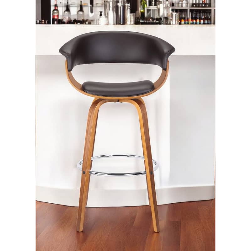 HomeRoots 27" Brown Faux Leather And Iron Swivel Low Back Counter Height Bar Chair - Counter Height - Single - Brown