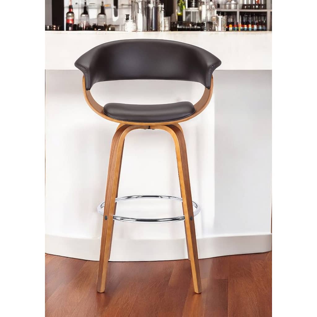 HomeRoots 27" Brown Faux Leather And Iron Swivel Low Back Counter Height Bar Chair