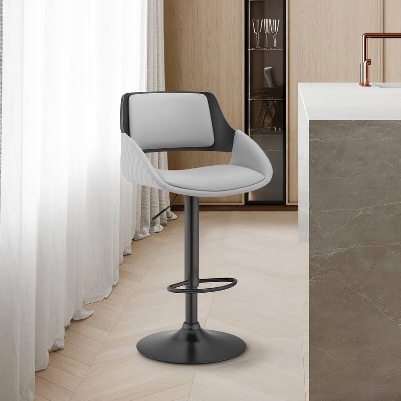 25" Comfortable Adjustable Height Faux Leather Bar Stool with Arms and Swivel Base for Kitchen Use - 43”H x 21”W x 20”D