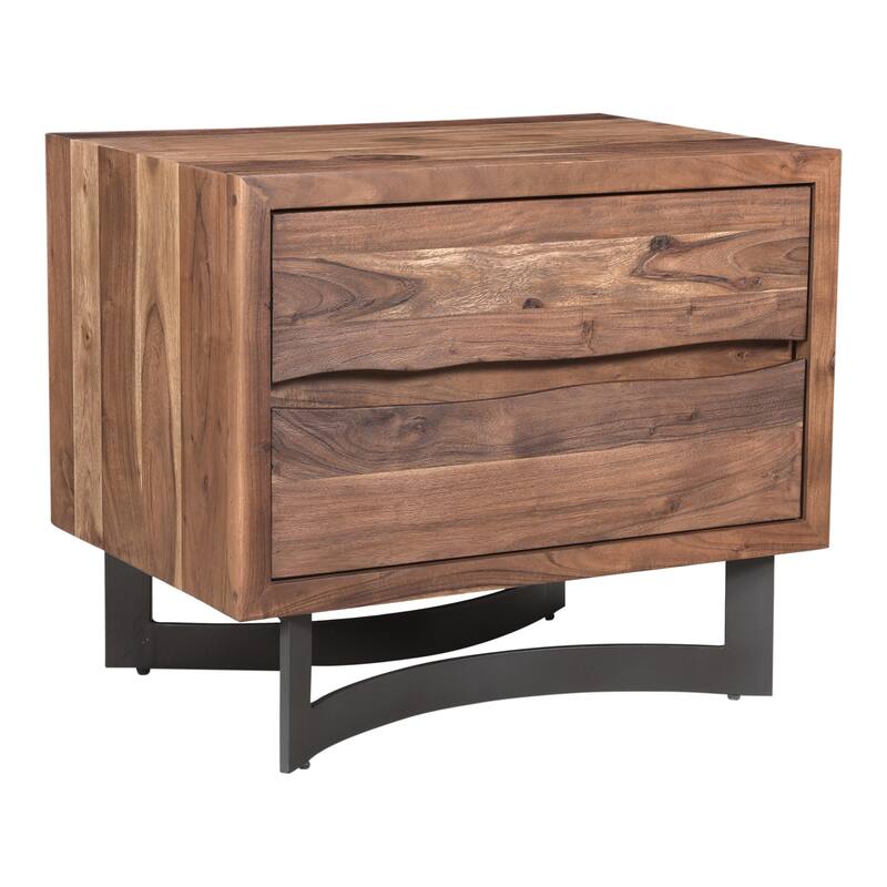 NADAAL STUDIOS Ellis, Nightstand Solid Acacia with Iron Legs, Live-Edge Finish, Natural