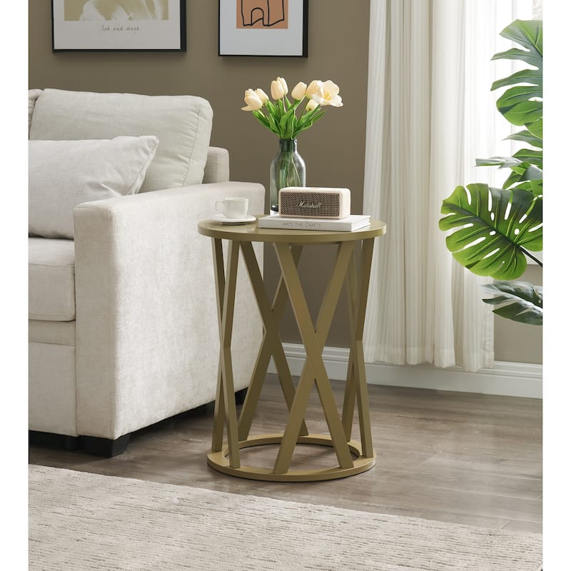 Vienna Collection Wood Side Table with X-Base or Half-Moon Design - LemonPepper - Round