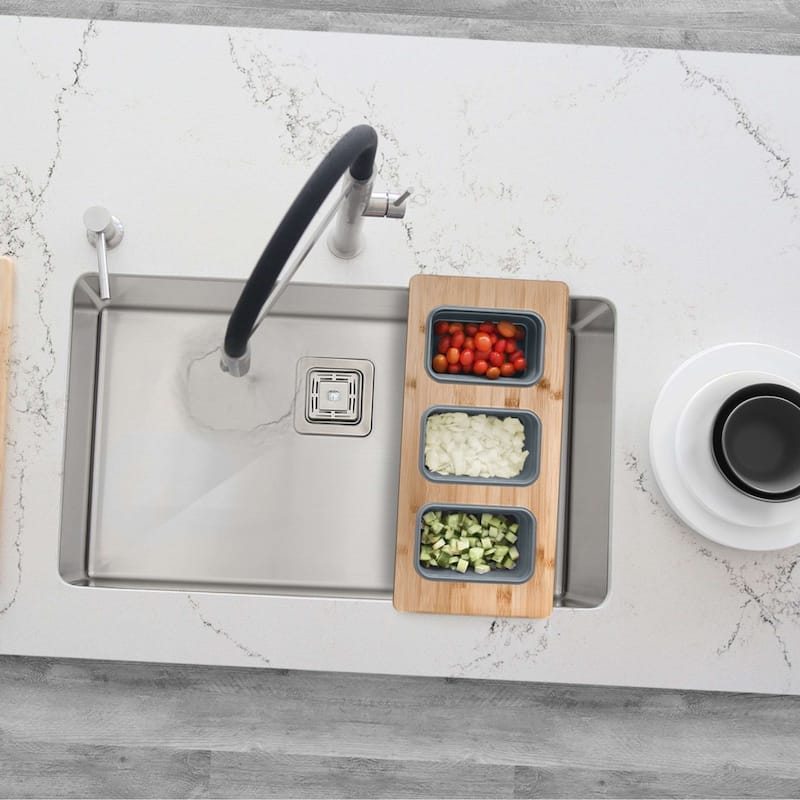 STYLISH 17 inch Workstation Sink Divided Serving Board with 3 Collapsible Containers - 18" x 8.5"