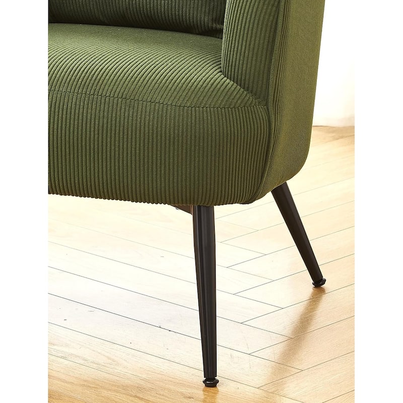 Modern Channel Corduroy Velvet Accent Chair with Black Metal Legs Luxurious Design and Comfortable Seating Ideal