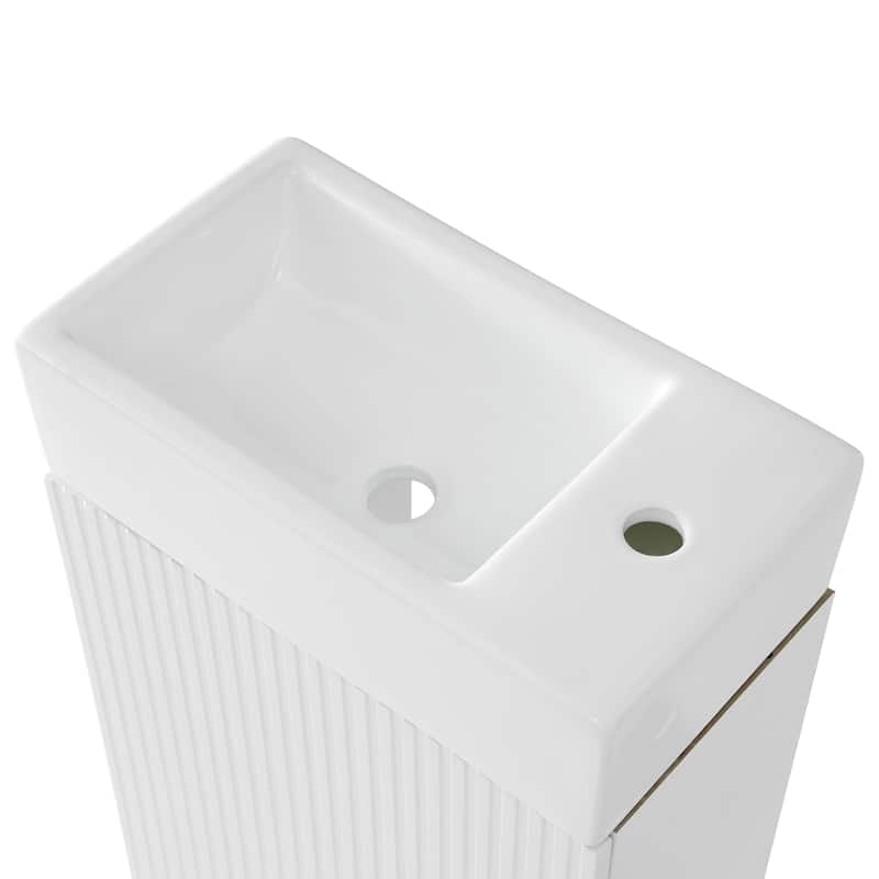 White 18.6 in.W x 33 in.H MDF Bathroom Vanity with Ceramic Sink and Two-tier Shelf - 18.6" x 33.2"