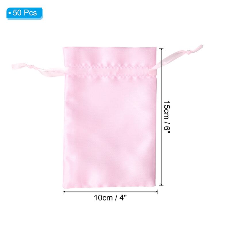 Satin Bags with Drawstring, 50 Pack 4x6 Inch Wedding Drawstring Bags - Pink