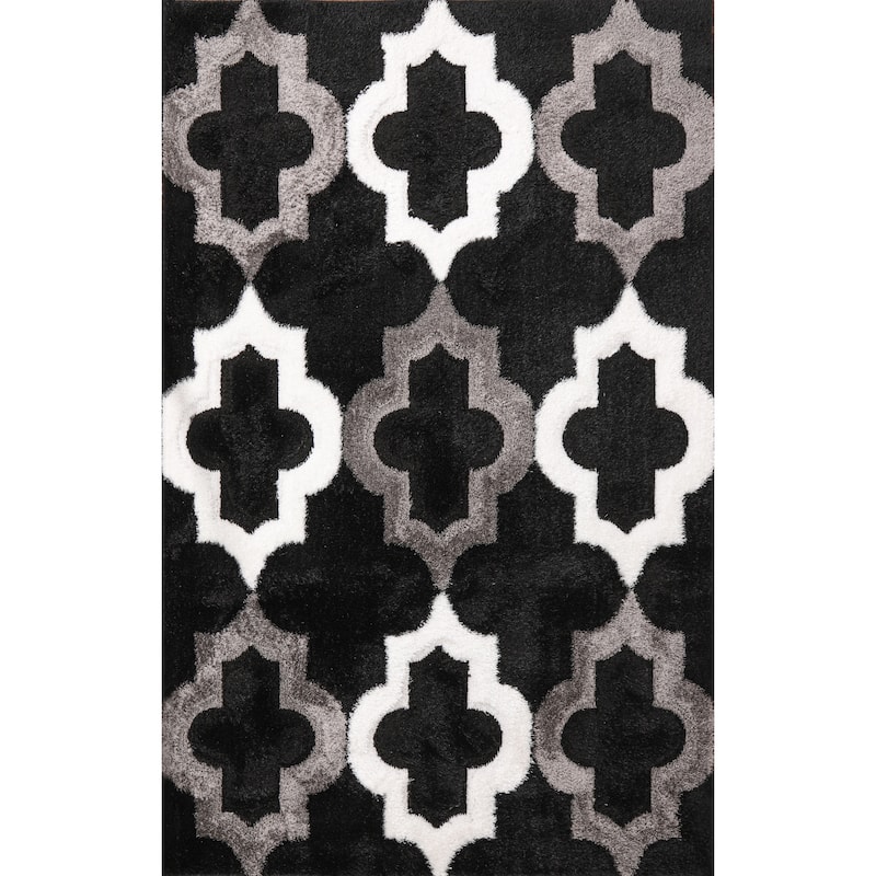 Santorini Collection Geometric Area Rug - 4' X 6' - Black/Grey/White