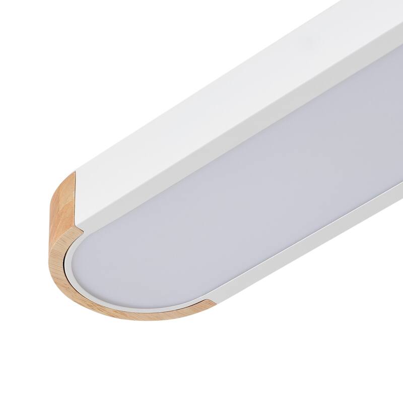 Modern Wood Grain Linear Flush Mount Ceiling Light Matte White LED Fixture for Bedroom Living Room Kitchen - N/A