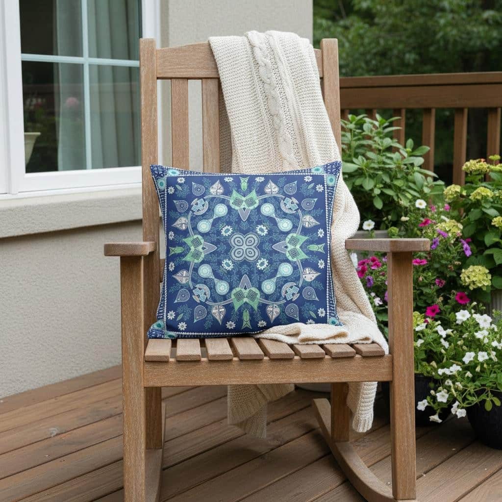 HomeRoots 18" x 18" Midnight Blue Blown Seam Paisley Indoor Outdoor Throw Pillow - 18.00' X '5.00' X '18.00