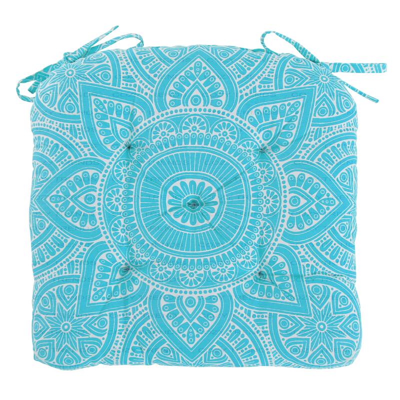 Handmade Cotton Mandala U Shaped Tuffted Thick Chair cushion pads 16''x16'' with Ties for Armchairs Dining Office Chair - Turquoise
