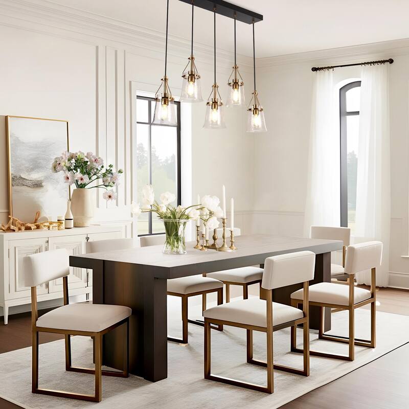 Haye Modern 5-Light Glass Chandelier Black Gold Island Lights for Dining Room - W 33.5" x D 5.5" x H 10"