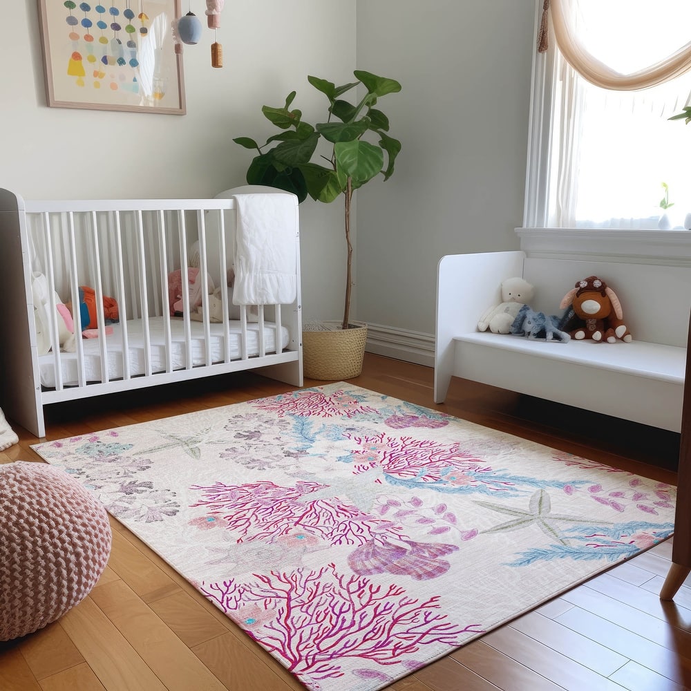 Premium Washable Super Soft Coral Starfish Coastal Mayfield Rug