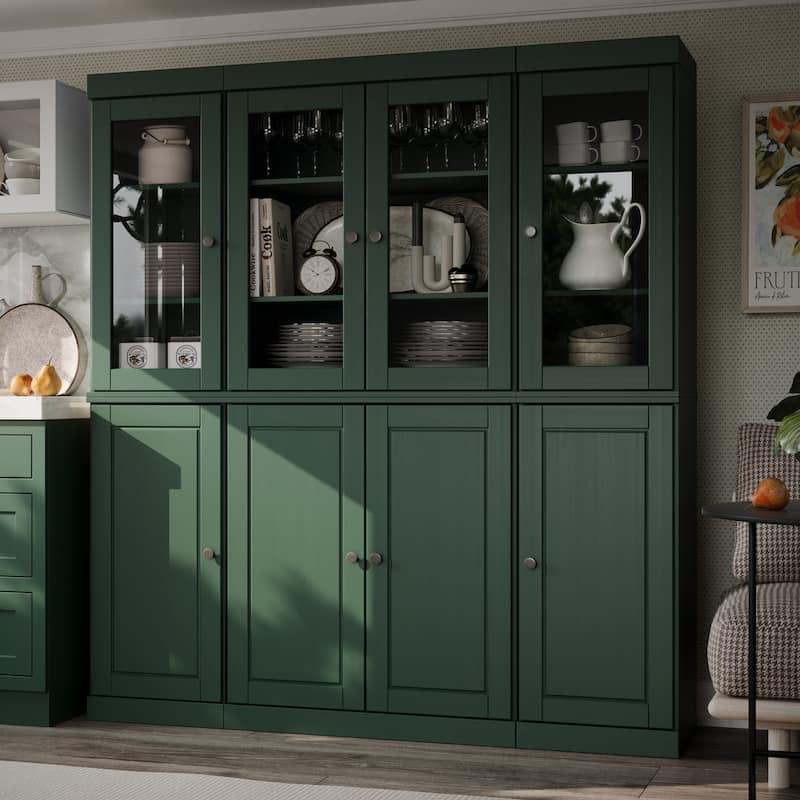 Palace Imports 100% Solid Wood Kitchen China Cabinet Pantry with Glass or Solid Wood Doors and 2-Drawer Kit - 65" x 71.5"