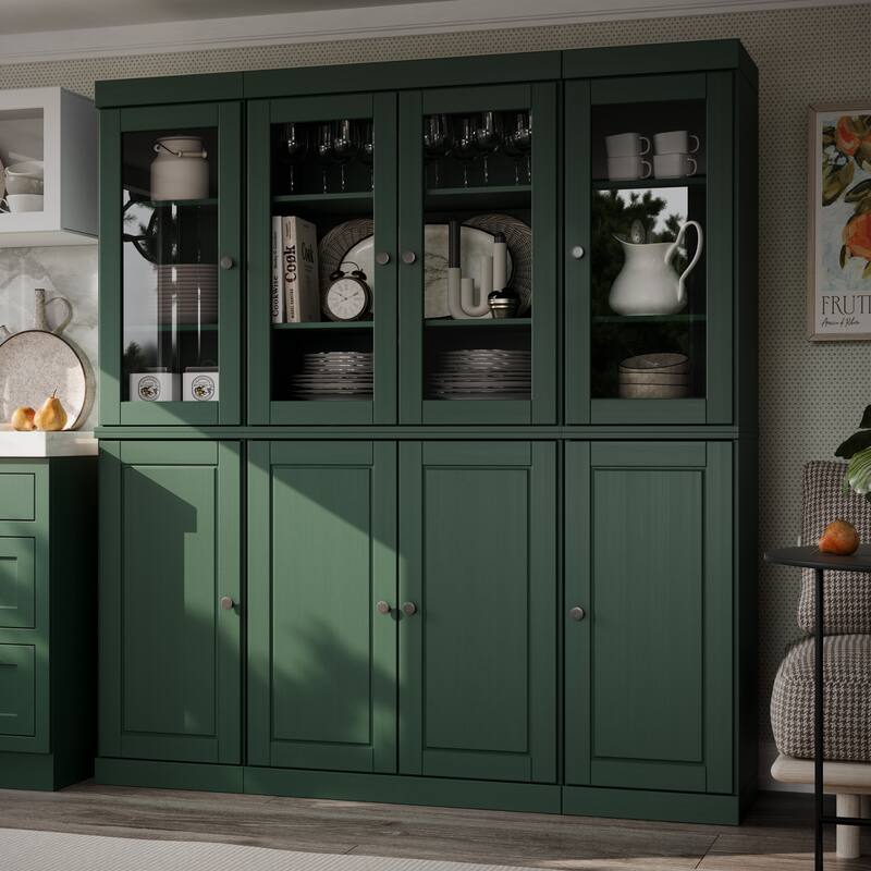 Palace Imports 100% Solid Wood Pantry China Cabinet, Raised Panel & Clear Glass Doors, 2 Drawers, 65" Wide, 71.5" Tall