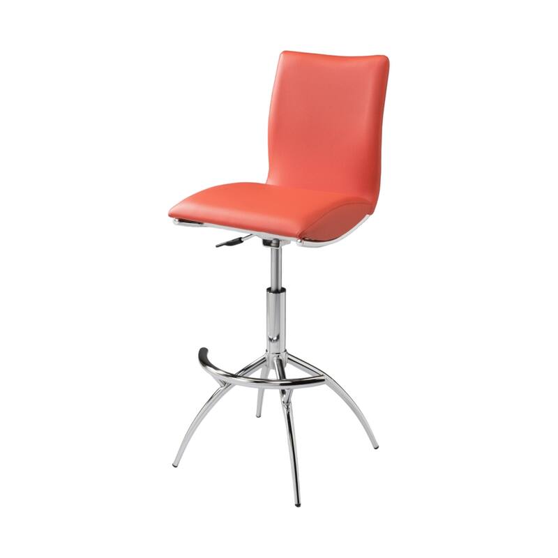 Set of 2 Contemporary Bar Stools with Faux Leather Saddle Seats and Adjustable Metal Base - 39”H x 17”W x 15”D