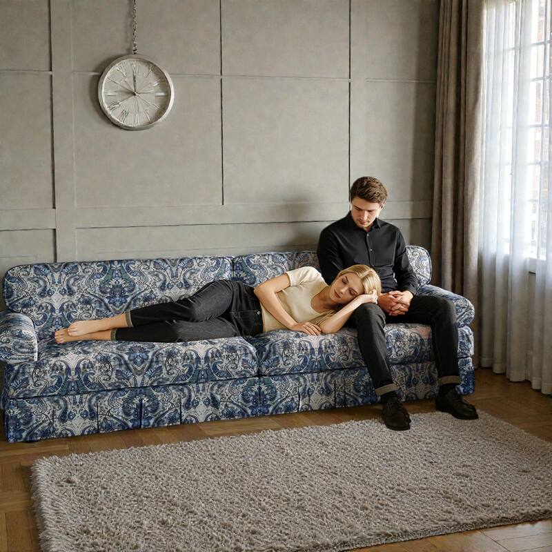 93.7" Luxury 4 Seater Cloud Couch with Extra Deep Seat, Fabric Sofa with Rolled Arms and Pleated Skirt