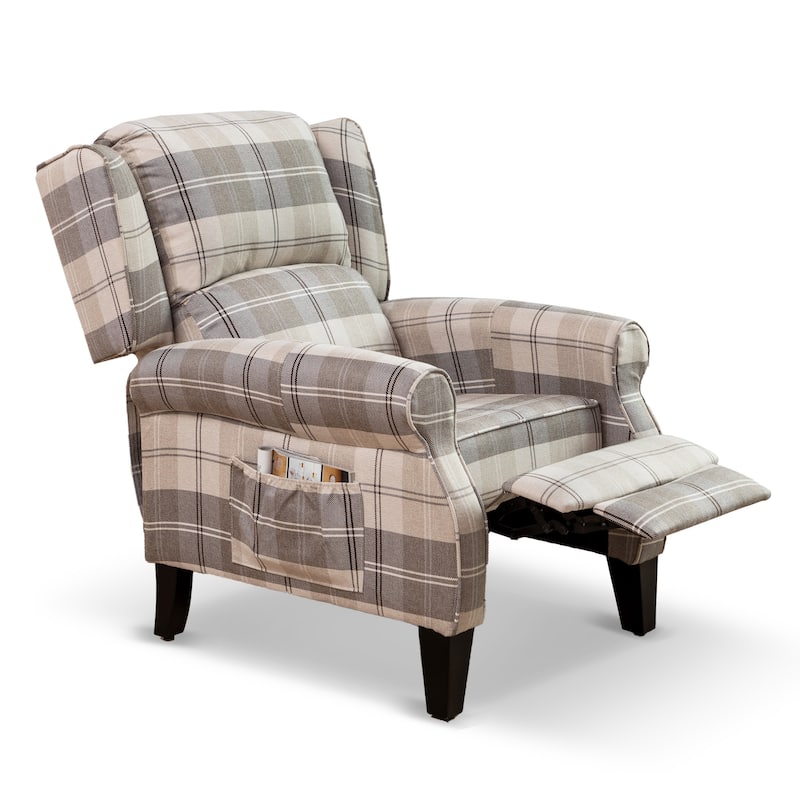 HOMYKA Polyested Upholstered Pushback Recliner Accent Chair Wingback Armchair - Beige Plaid