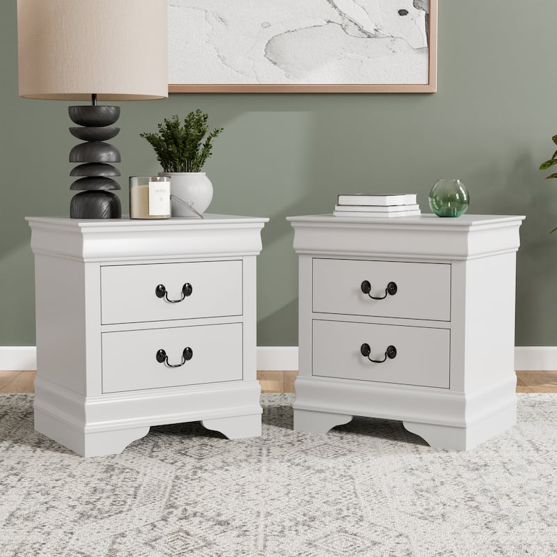 Furniture of America Devi Traditional Solid Wood 2-Drawer Nightstand, Set of 2 - White