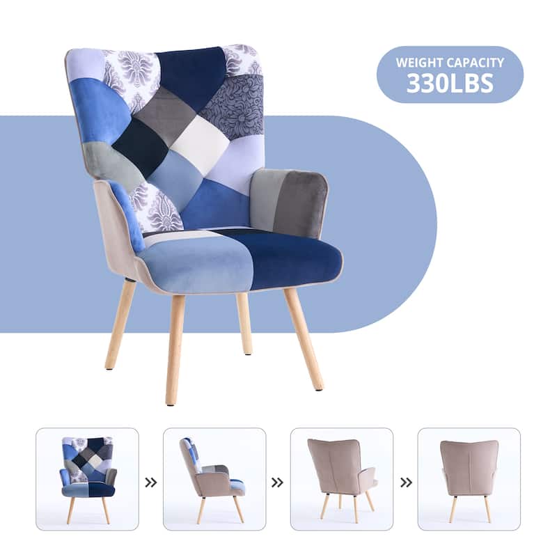 Upholstered Wingback Accent Chair with Rubberwood Legs & Levelers