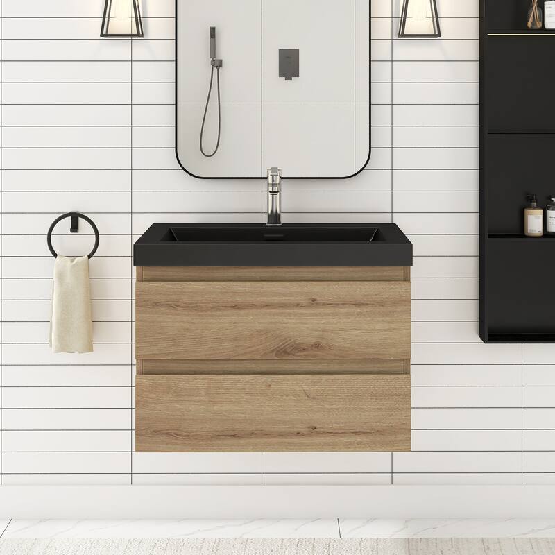 Floating Bathroom Vanity with Quartz Sand Top - Natural Oak - 29.53'' x 19.69'' x 22.44''