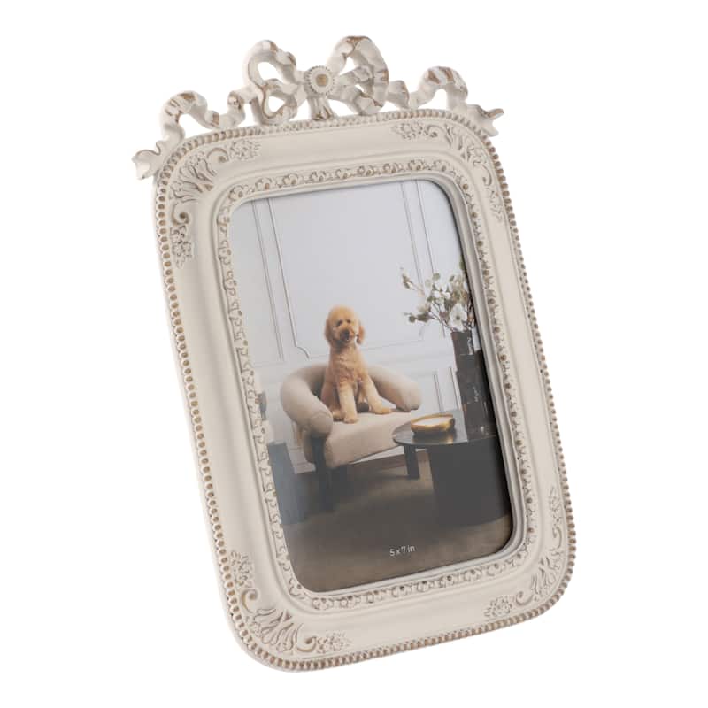 Polyresin Glass Photo Frame Ornate Carved Boho Design - 10" Ivory