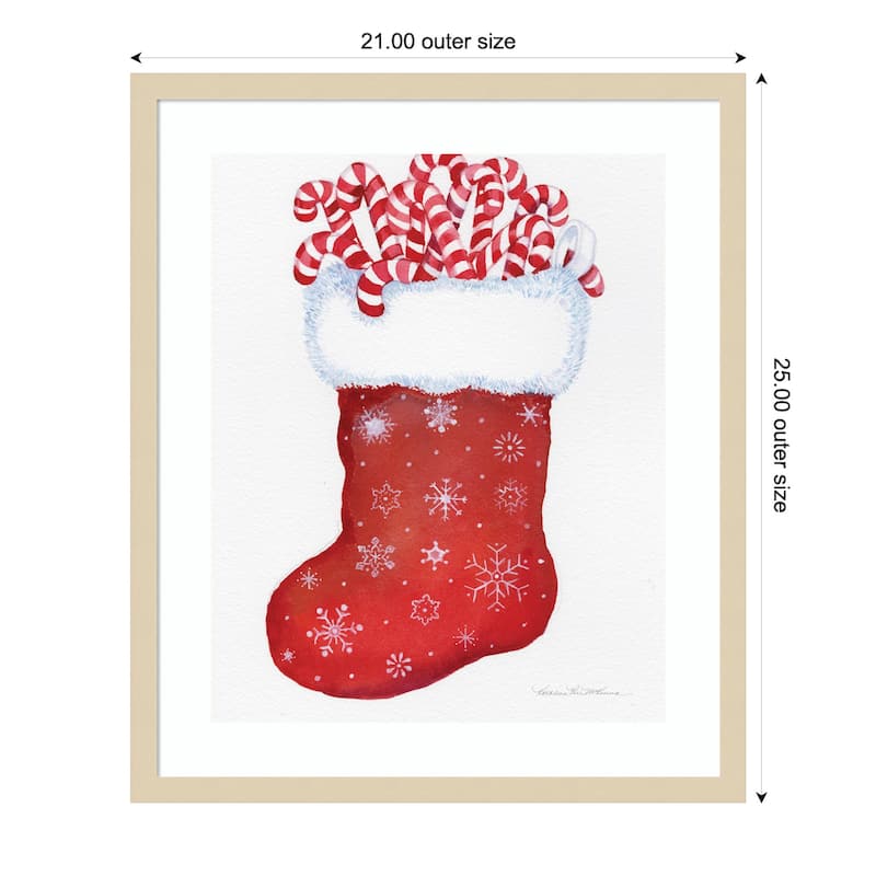 Candy Cane Stocking by Kathleen Parr Mckenna Wood Framed Wall Art Print - 21 x 25 in