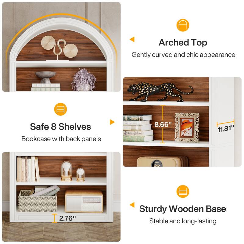 78.7" Black Arched Bookshelf, Tall Arched Bookcase with 8-Tier Storage Shelves - 11.81”D x 31.5”W x 79.53”H