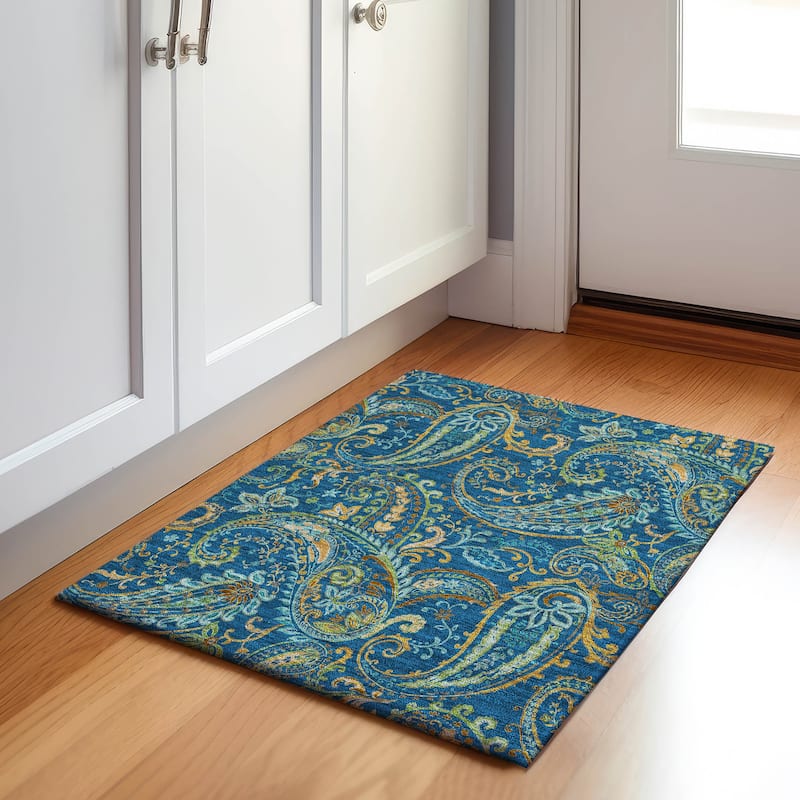 Premium Washable Super Soft Traditional Paisley Mayfield Rug - Navy - 1' 8" x 2' 6" - Rectangle