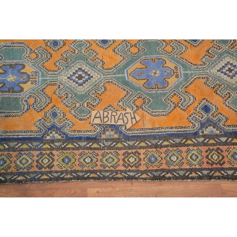 Hand Knotted Oriental 100% Wool Carpet Traditional Geometric Oranges & Rust Hamedan Runner Rug - 9' 7'' X 3' 3''
