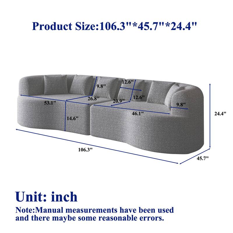 Oversized Cloud-Like Lounge Sofa, Sleeper Sofa with 6 Pillows, Four-Seater Loveseat Recliner Sofa with Deep Seat