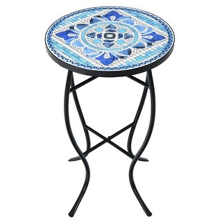 Costway Mosaic Side Table Accent Table Round Balcony Bistro End Table