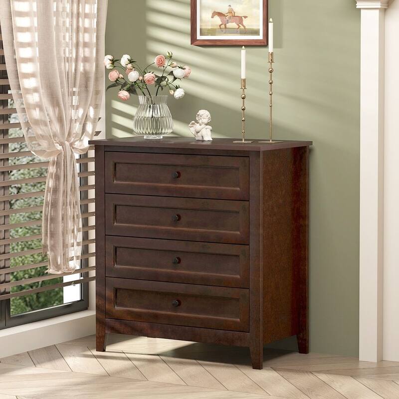 Modern Solid Wood Drawer Dresser with Retro Round Handles