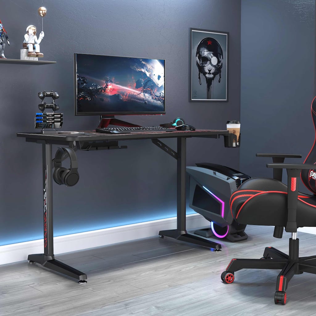 Black Gaming Desk Computer Desk with Free Full Mouse Pad & USB Charger