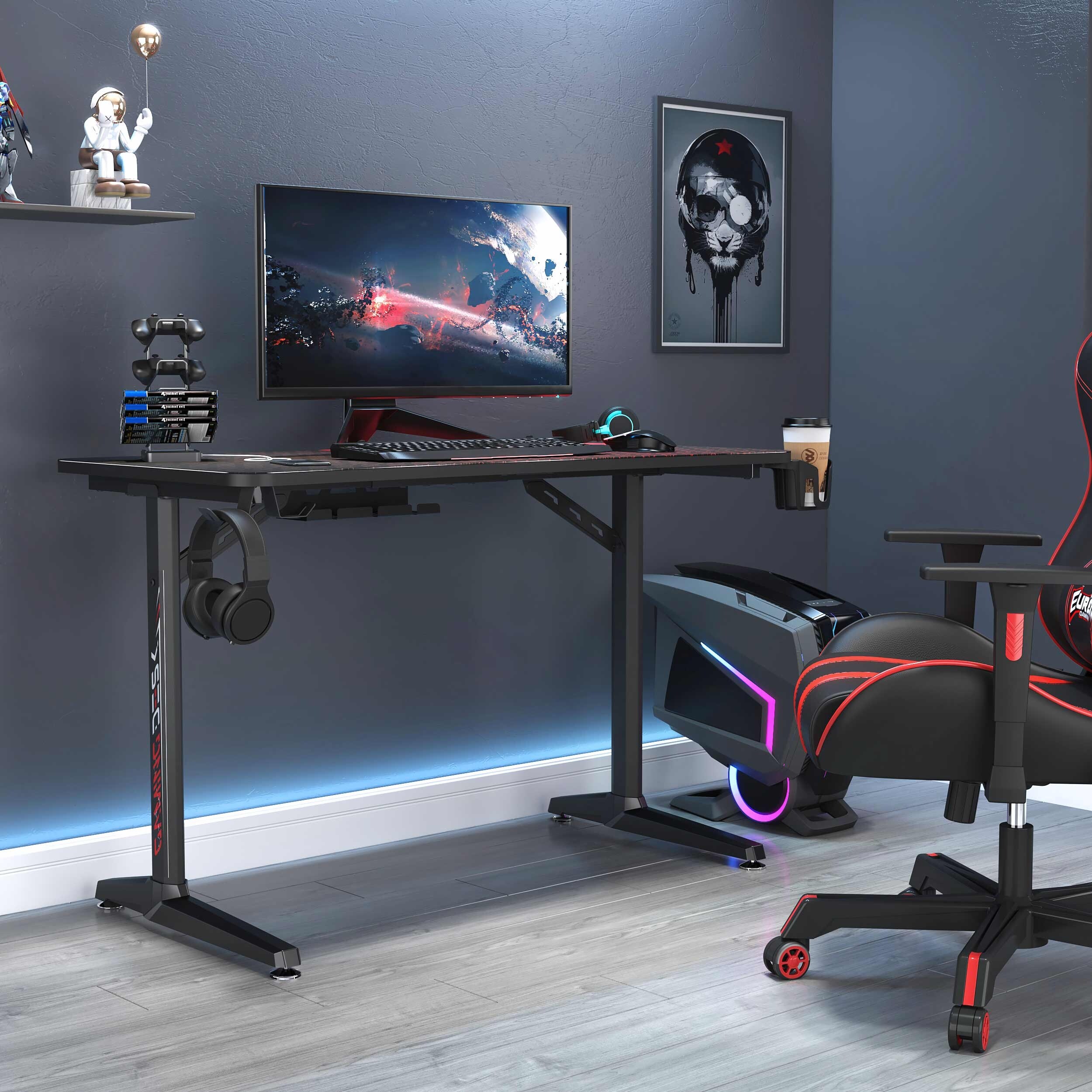 Black Gaming Desk Computer Desk with Free Full Mouse Pad USB