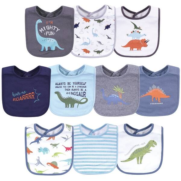 slide 1 of 1, Hudson Baby Infant Boy Cotton Bibs, Dino, One Size - Dino - One Size One Size - Dino
